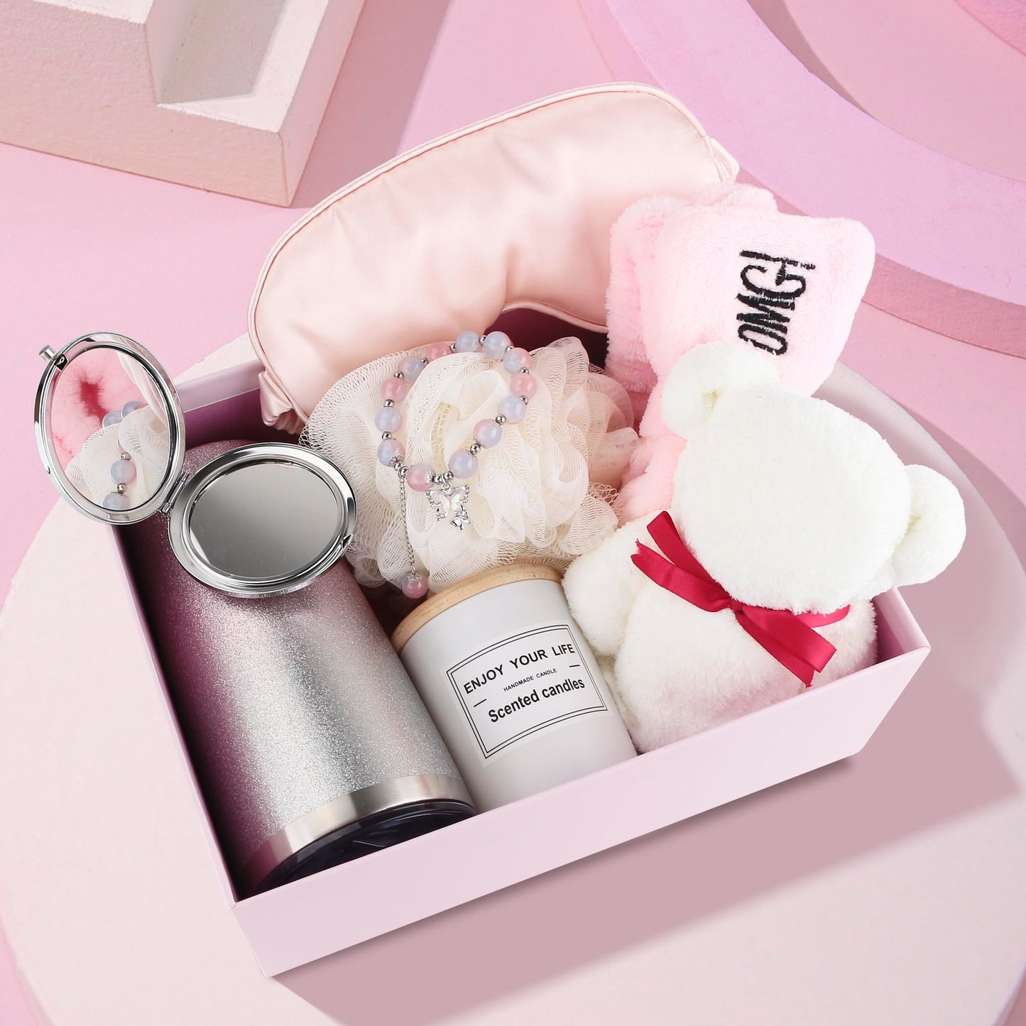 Birthday Gifts for Women, Spa Gifts Set 8Pcs for Mom, Wife, Girlfriend, Sister, Friends, Her, Relaxing Spa Gifts Basket Self Care Gifts For Christmas, Valentine's Day, Mother’s Day Gifts(GSP-PINK)