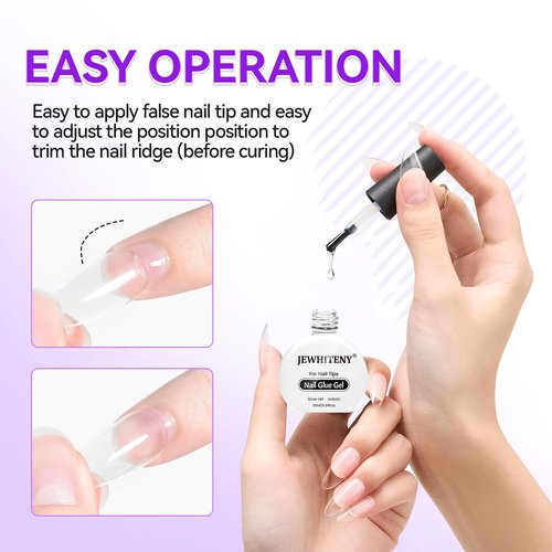JEWHITENY 2pcs 10ML Nail Glue Gel for Nail Tips Nail Gel Glue for False Nails Tips and Clear Press on Nails Long Lasting Need U V Light Cured