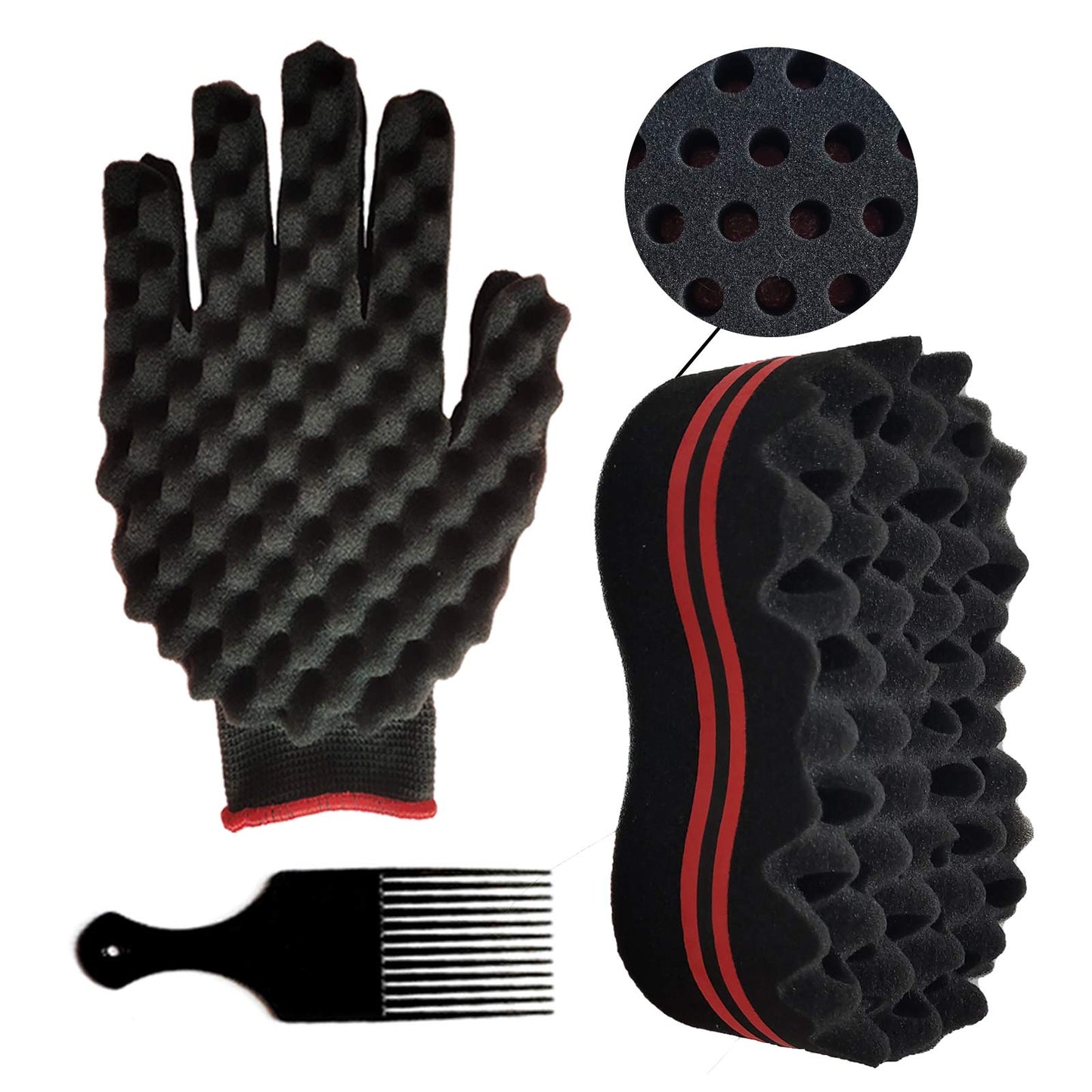 WULI PEACH 2PCS Hair Curl Sponge, Magic Curly Sponge Gloves Barber Curl Twist Sponge Glove Hair Sponge for Curling Twisting and Dread, Hair Brush Sponges for Black Men Curls (Twist Brush+Glove)