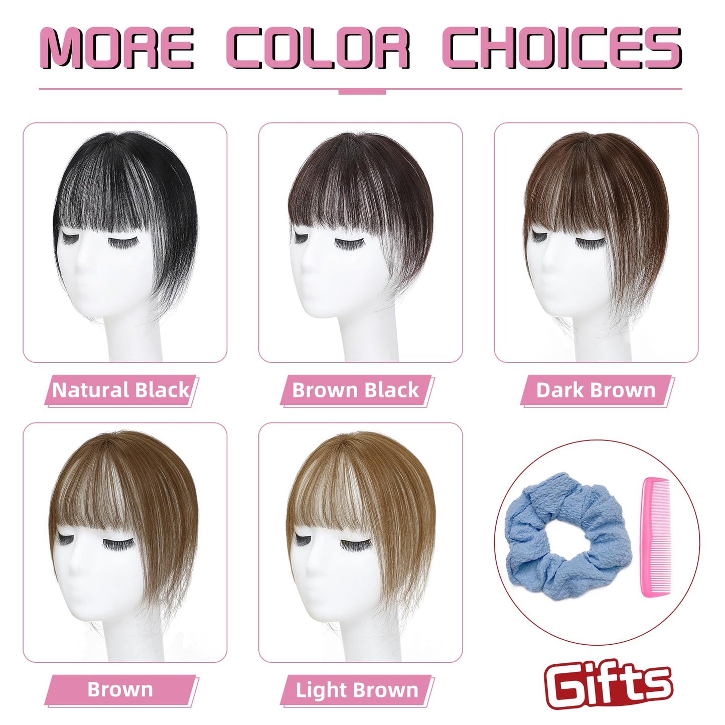 MORICA Bangs Hair Clip, 360° 3D Cover Clip in Bangs 100% Real Human Hair Toppers with Bangs,Hair pieces Clip on Bangs for Women Fake Bangs for Daily Wear (Brown Black, 5×7 3D Bangs)