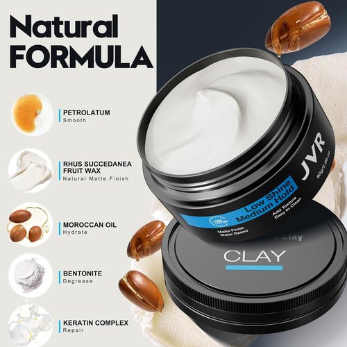 JVR Hair Clay - Medium Hold Matte Finish Texturizing Clay for All Hairstyles | 2.86 oz Natural Ingredients