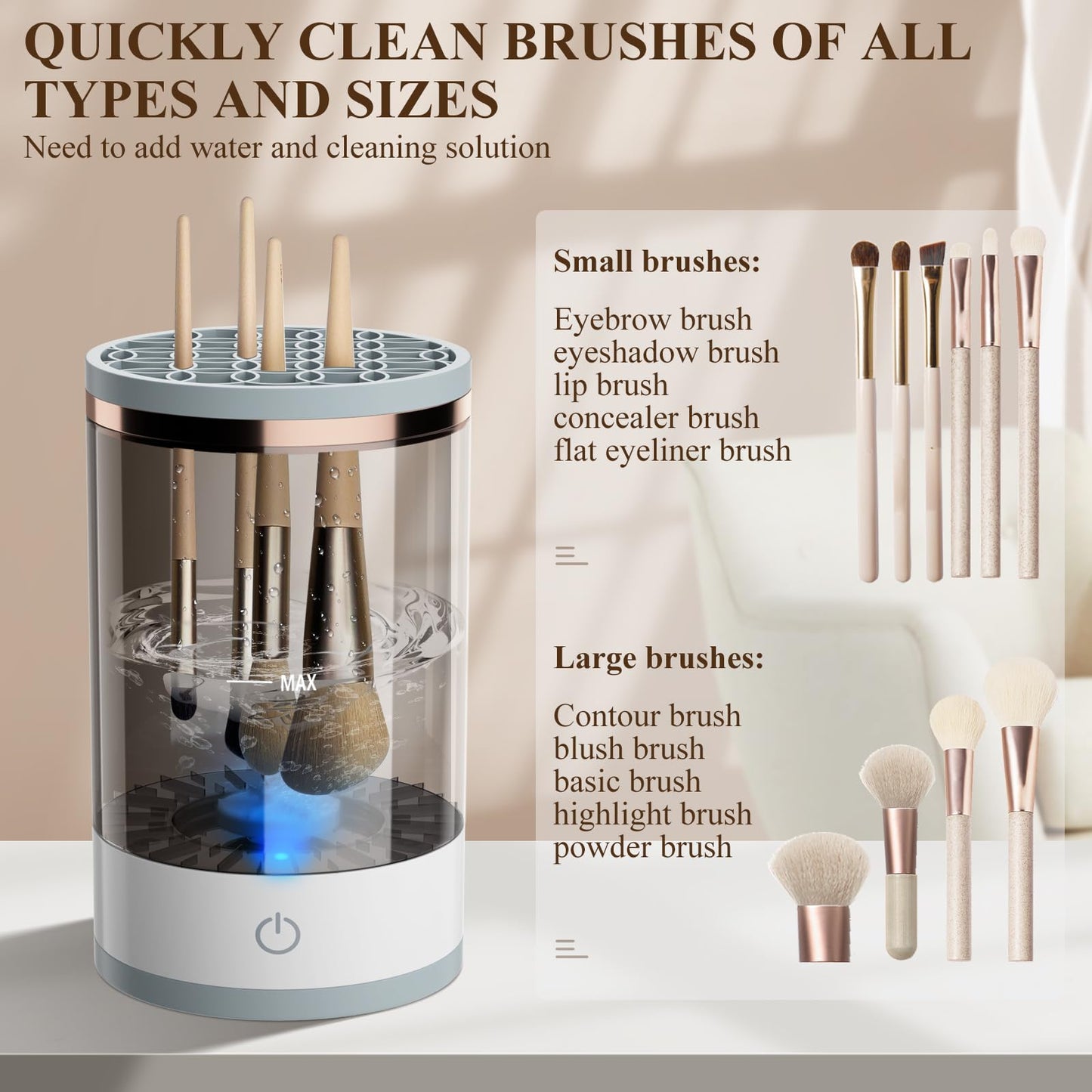 Electric Makeup Brush Cleaner, Cosmetic Brush Cleaner, Upgraded Electric Makeup Brush Cleaner with Brush Clean Mat, Automatic Spinning Makeup Brush Cleaner for All Size Makeup Brush