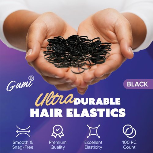 Gumi good Hair Elastics - Ouchless No Damage Elastic Hair Bands (Black - Small)