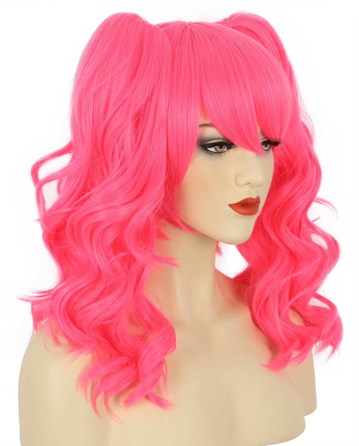 karlery Women's Long Ponytail Hot Pink Wig Lolita Clip In Thick Claw Drawstring Halloween Costume Pigtail Wig Anime Cosplay Wig