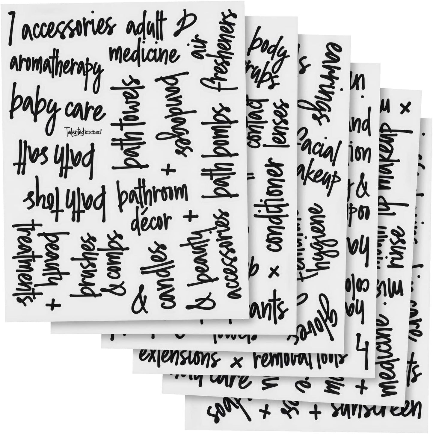192 Waterproof Kitchen & Bathroom Labels - Transparent Vinyl Black Script Stickers for Jars & Makeup Storage