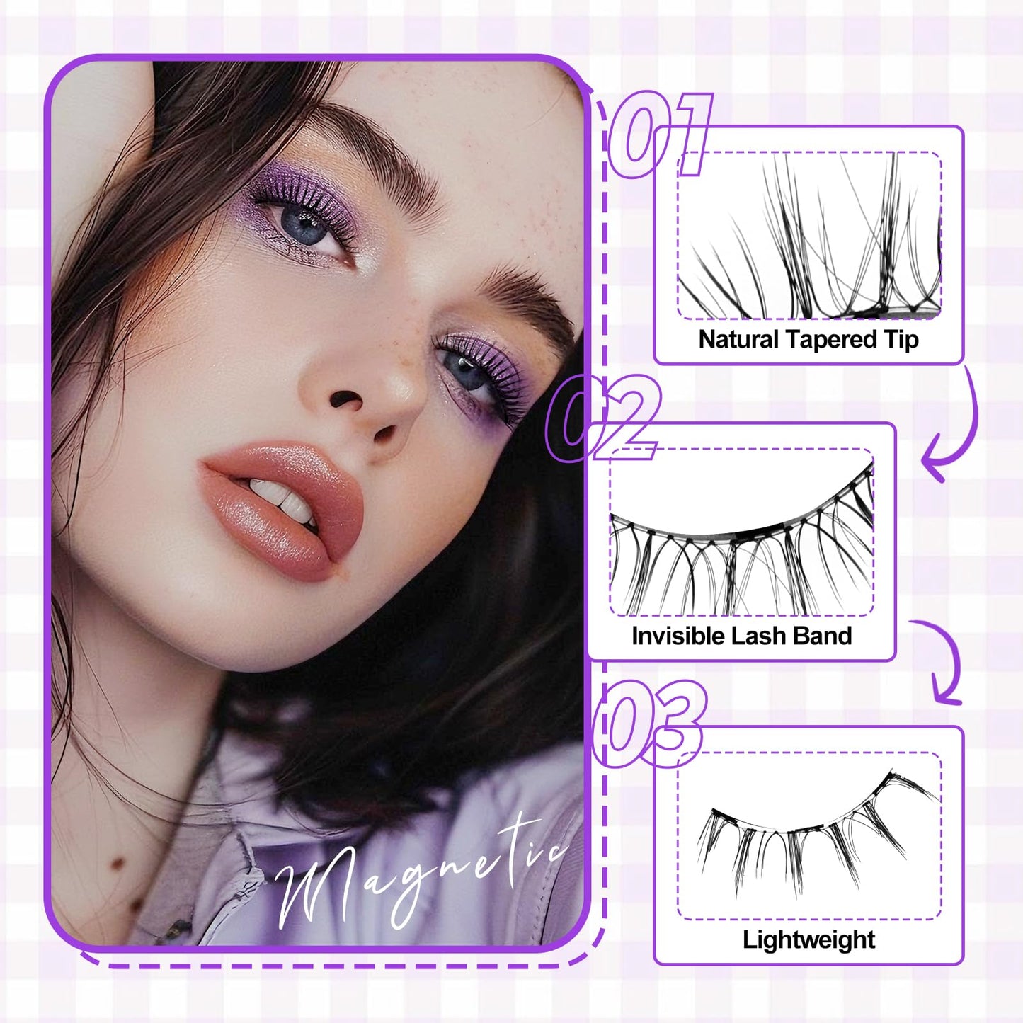 Magnetic Eyelashes Natural Look Magnetic Lashes with Applicator Reusable Magnetic Eyelashes No Glue and No Eyeliner Needed Magnetic Eyelashes 2 Pairs(YJ806+H3)