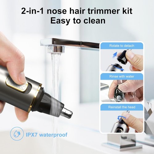 Nose Hair Trimmers for Men,Rechargeable Hair Trimmer 2 in 1 Painless Multifunctional Ear and Nose Hair Trimmer with IPX7 Waterproof Dual Edge Blades (Grey)