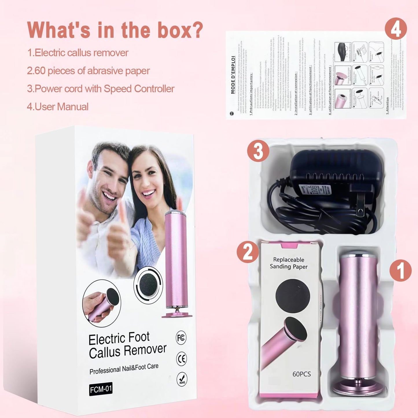 Electric Foot File 2025 Upgrades Electric Foot Callus Remover,Electric Callus Remover for Feet with 60 Pcs Sandpaper Discs, Foot File Electric with Speed Controller,for Dead Dry Crack Skin Calluses