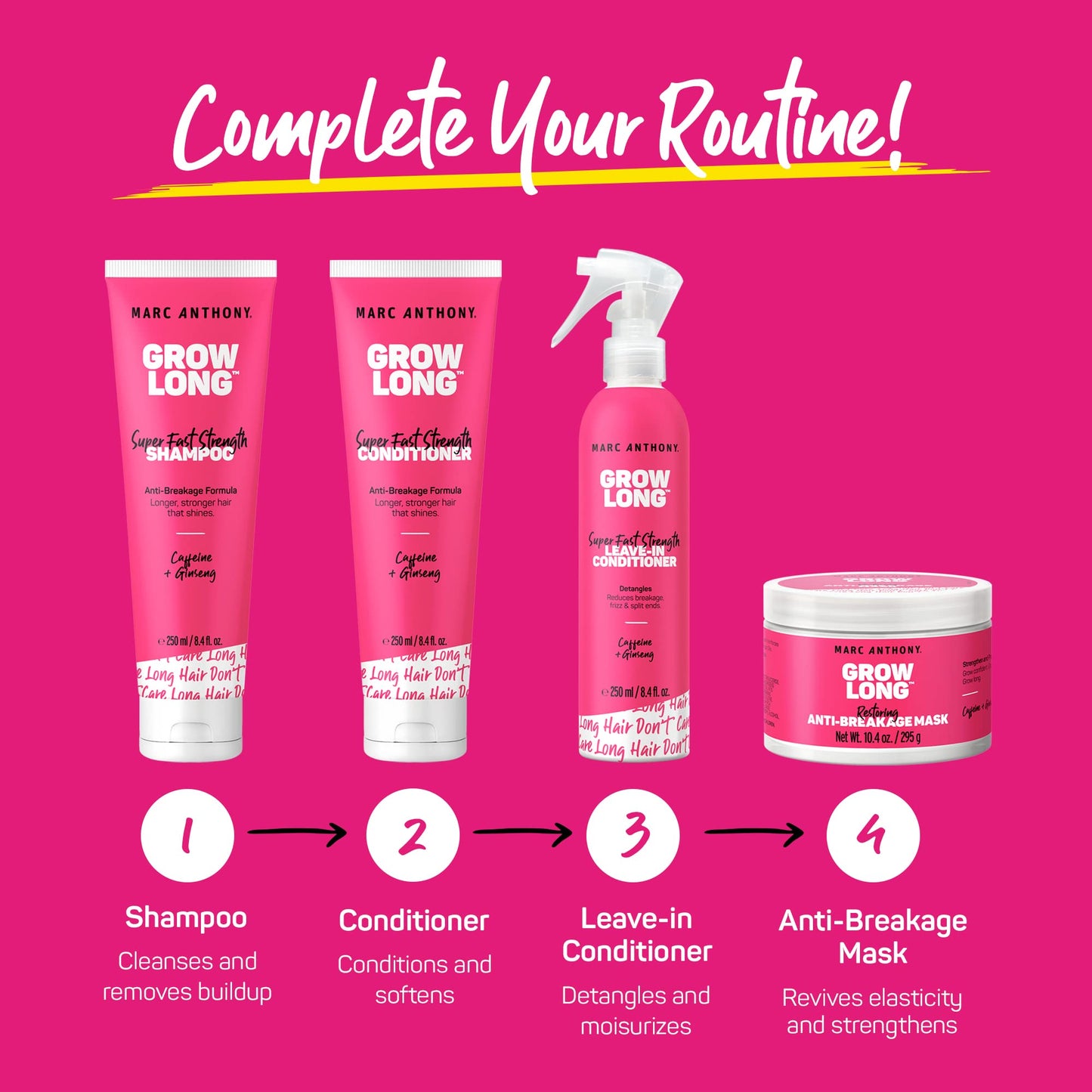 Marc Anthony Grow Long Hair Treatment Bundle - 2 Leave In Conditioner Sprays & 2 Travel Hair Mask, Red Tea Scent, Paraben-Phthalate-Sulfate-Free, Anti-Frizz & Nourishing Formula For Dry & Damaged Hair