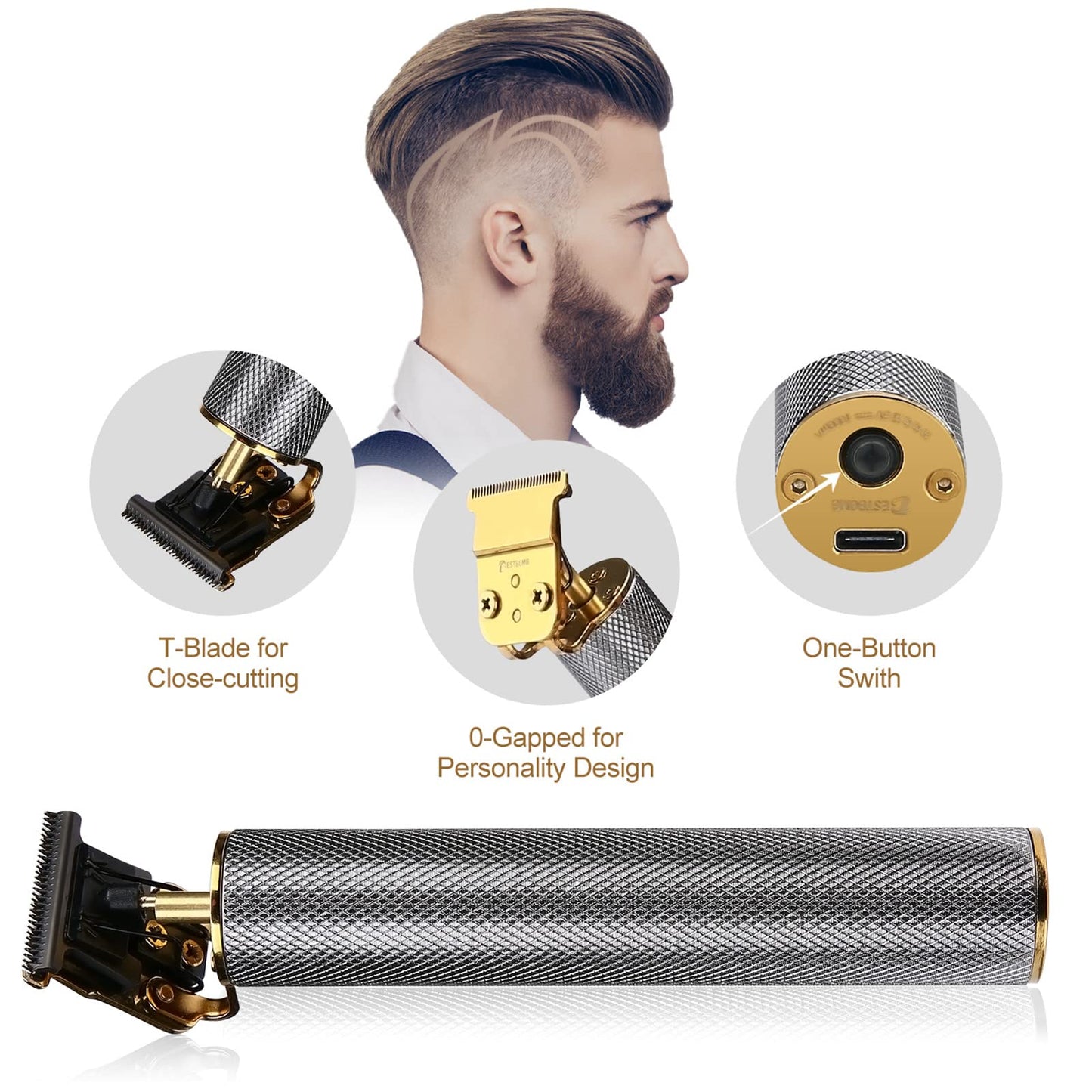 Vetmor Zero Gapped Trimmers Hair Liners for Men&Women Edge Up Clippers T Blade Trimmer Lineup Precision Hairline Professional Edgers Clippers (Silver)