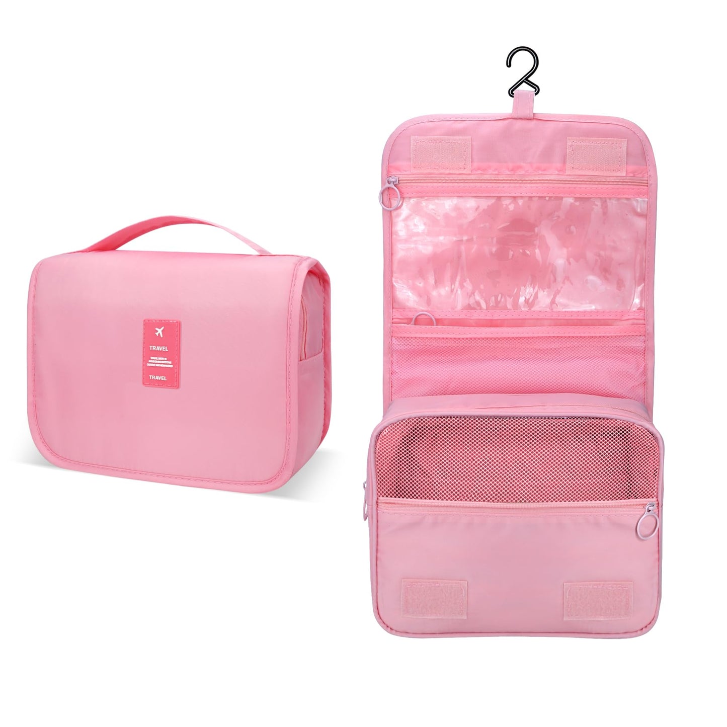 Lcsmaokin Large Capacity Toiletry Bag Travel Bag with Hanging Hook for Men and Women Waterproof Travel Cosmetic Bag Bathroom Storage Bag for Brushes Set, Full-Sized Shampoo,Accessories(Pink)