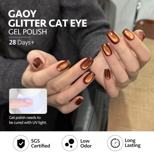 GAOY Glitter Cat Eye Gel Nail Polish Set - 6 Holographic Colors for Stunning Salon & DIY Nail Art