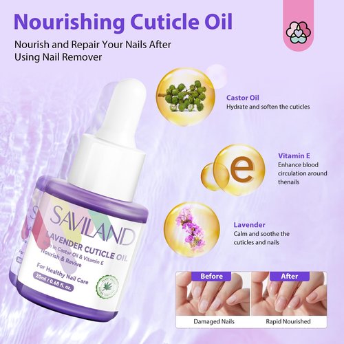 SAVILAND Pure Acetone Nail Polish Remover Kit: Gel Polish Remover with Professional Nail Polish Removal Tools Safe Gel Remover for Nails Fast & Easy Removal with Cuticle Oil Salon Home DIY 8.45 FL Oz