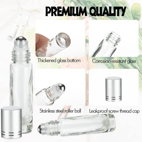 6 Pack Essential Oil Roller Bottles, 10ml Roller Balls for Essential Oils, Clear Glass Roller Bottles, Roll on Bottles with Stainless Steel Roller Balls, Labels, 1*Openers, 1*Funnels, 1*Dropper
