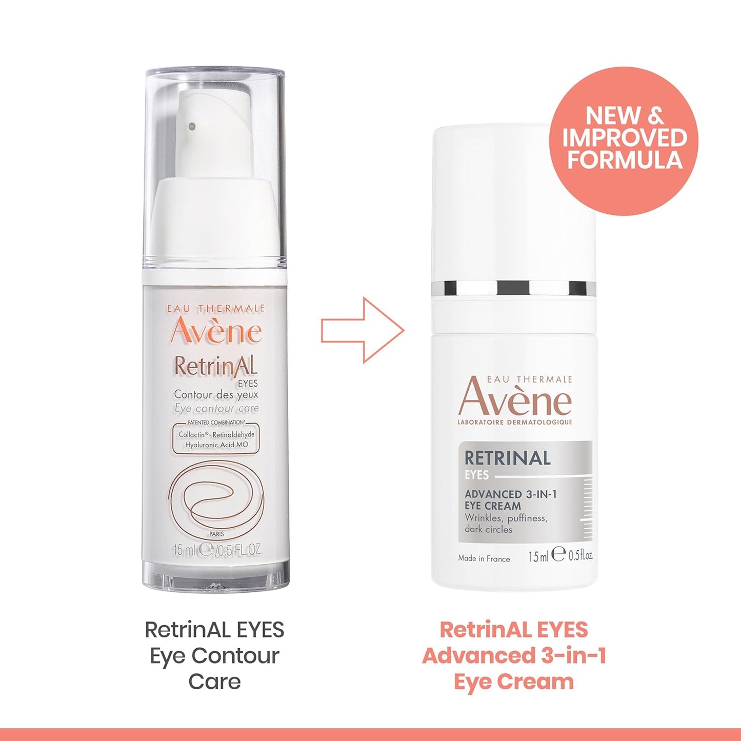 Avène Retrinal EYES Advanced 3-In-1 Eye Cream - Retinaldehyde & Hyaluronic Acid for Smoother Skin | Reduces Puffiness & Dark Circles