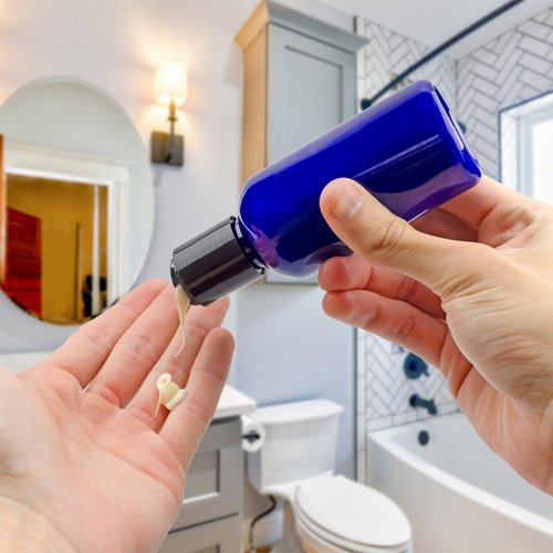 4oz Empty Cobalt Blue Plastic Squeeze Bottles with Disc Top Flip Cap (6 pack); BPA-Free Containers For Shampoo, Lotions, Liquid Body Soap, Creams