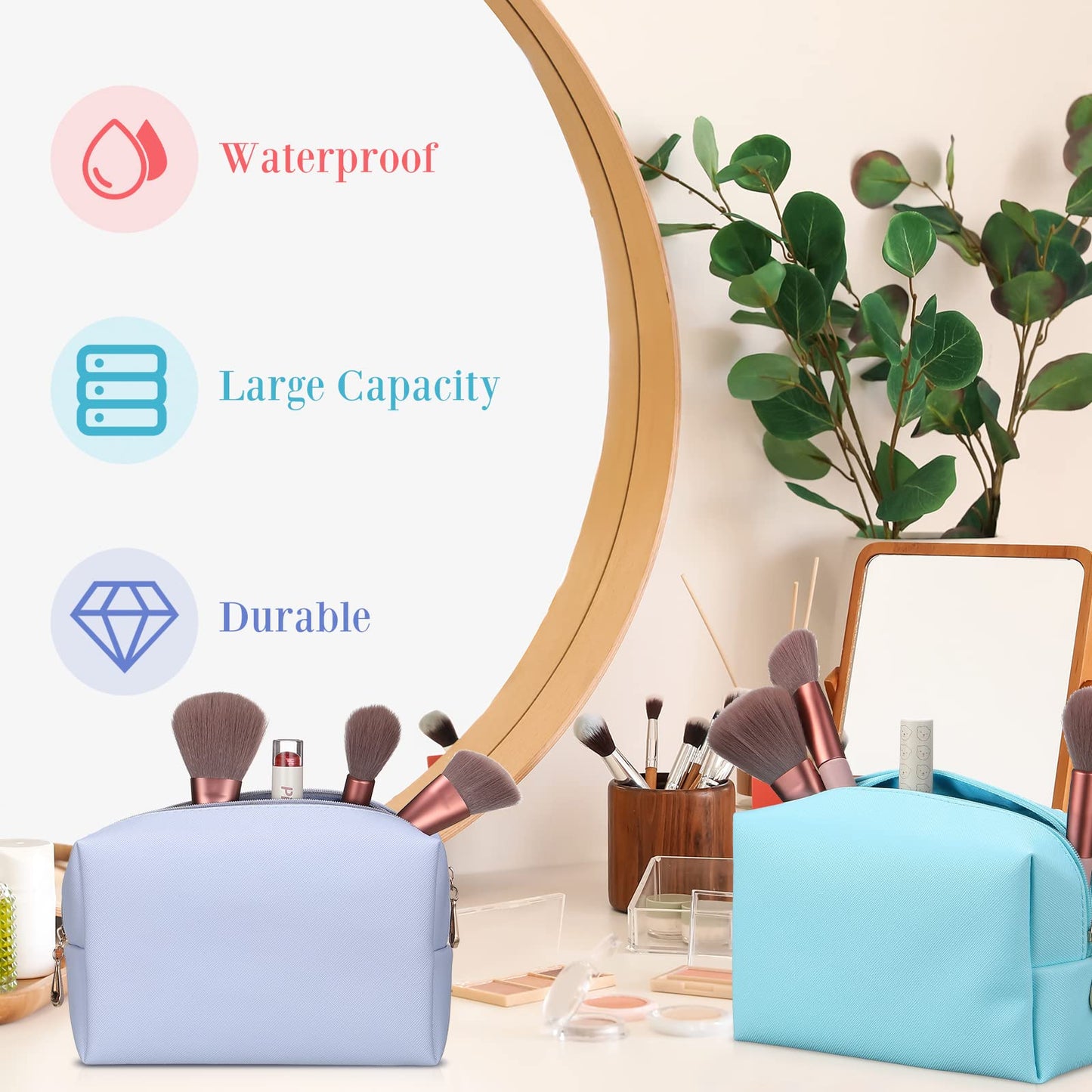Sanwuta 9 Pcs Preppy Makeup Bag PU Leather Cosmetic Bag Makeup Pouch Plain Cosmetic Pouch Waterproof Toiletry Bags for Traveling Preppy Travel Purse Cosmetic Organizer(Pink, Blue, Purple)