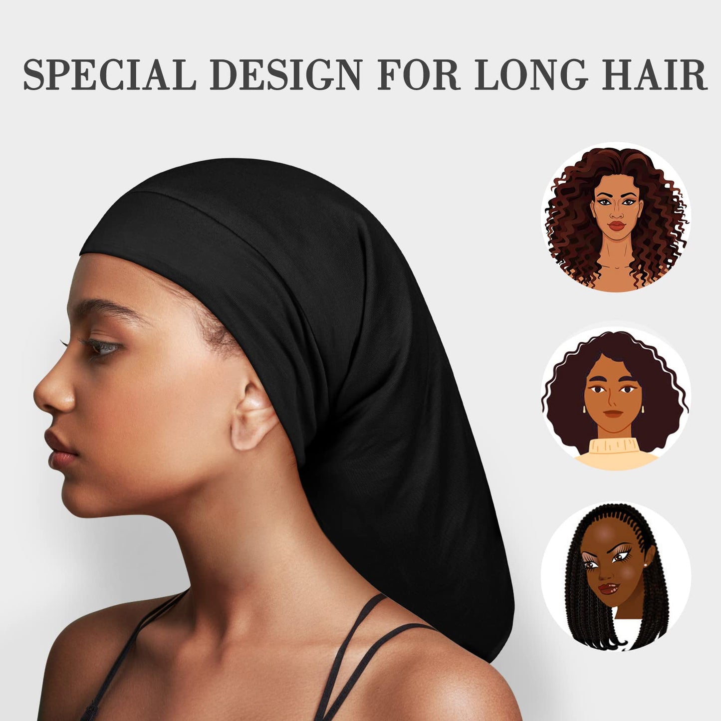 Fittia Large Satin Bonnet for Men, Loc Cap, Dreadlocks & Braids Cap for Curly Hair Sleeping, Silk Sleep Cap for Black Women Frizzy Hair