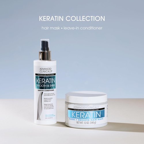 Advanced Clinicals Keratin Detangler Spray - Lightweight Leave-In Conditioner for Strong, Shiny Hair | 8 Fl Oz