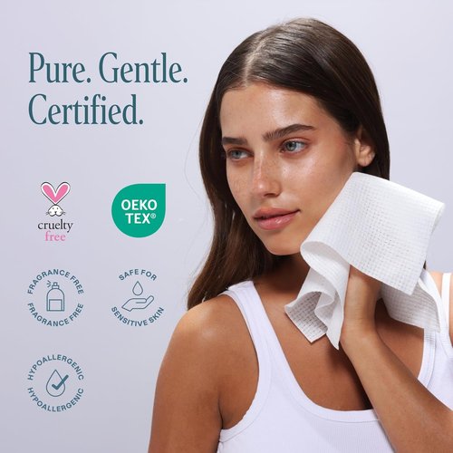 Cliganic Clean Face Towels - XL Disposable Ultra-Absorbent Hypoallergenic Makeup Remover Wipes | 50 Ct