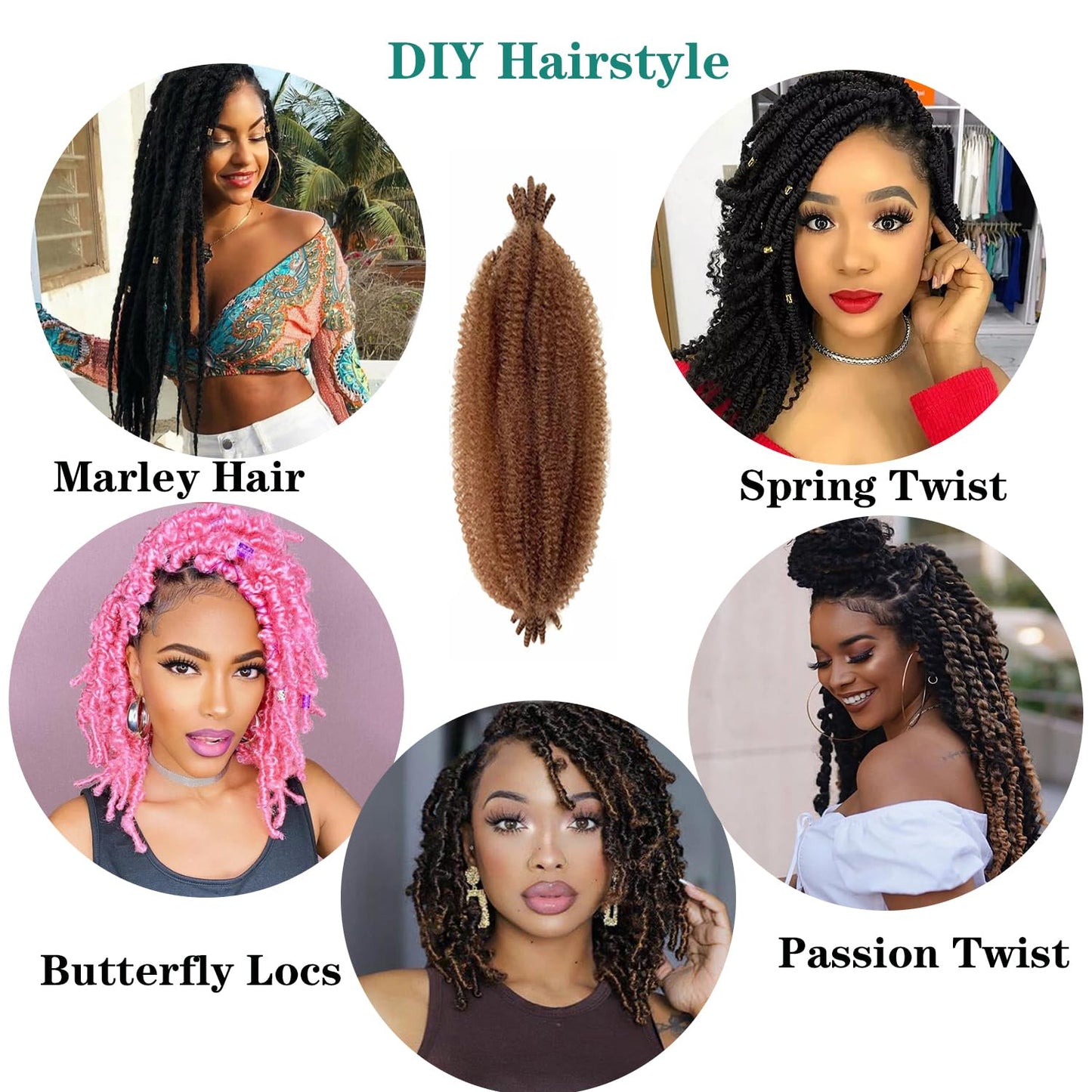Marley Twist Braiding Hair Pre-Separated Springy Afro Twist 24 Inch 30# Color Spring Twist Hair Kinky Twist for Faux Locs Crochet Braiding Afro Twist Hair Extensions for Black Women(24Inch, 8Packs)