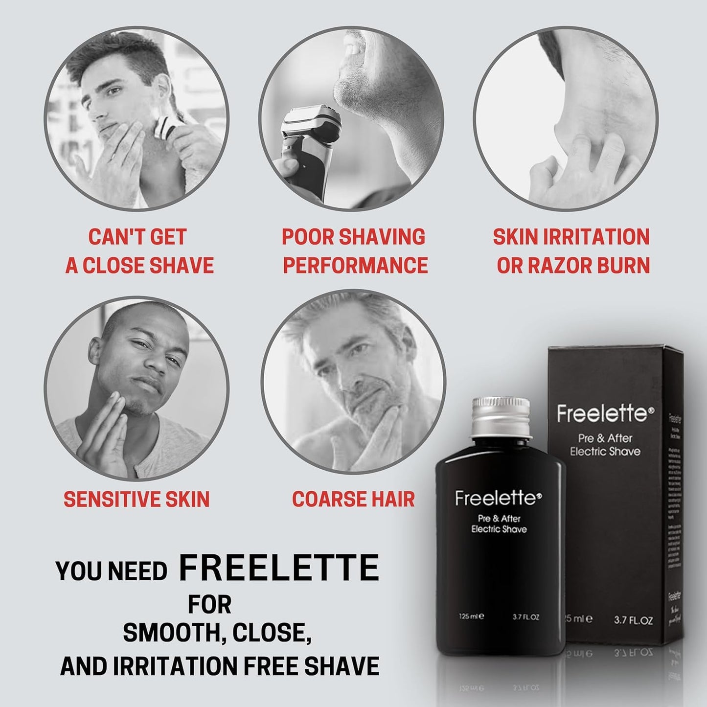 Pre Electric Shave After Shave Lotion Cream - Close Shave Balm - Smooth and Irritation-free Shaving - Cooling Pre and Post Shave balm. Freelette (MINT/BERGAMOT) 3.76 FL.OZ