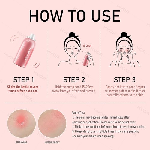 KYDA Liquid Blush Spray - Natural Pink Face Mist for Dewy Glow | Lightweight, Buildable Coverage, 1.69 Fl Oz