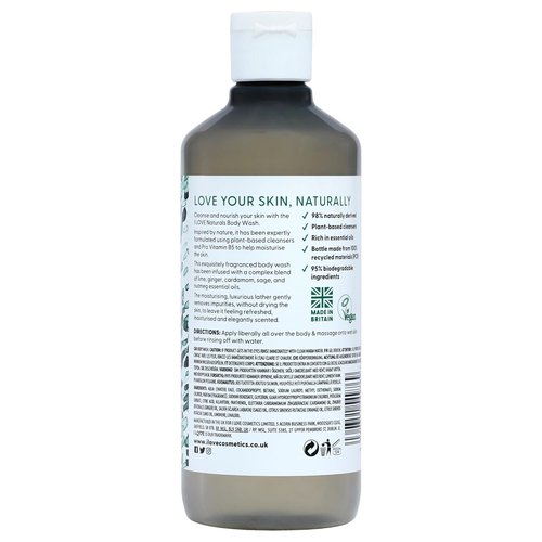 I LOVE Naturals Body Wash - Lime, Ginger & Cardamom - Moisturizing Plant-Based Cleanser - 16.9 oz