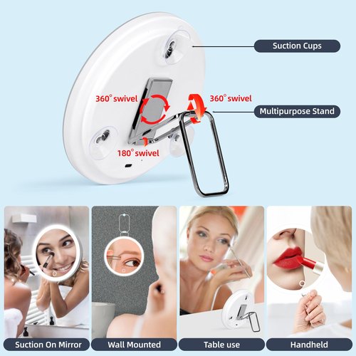 30X Magnifying Mirror with Light, Large 6'' Magnifying Makeup Mirror with Light 30X, Travel Mirror with 30X High Magnification Compact 30X Magnified Mirror with Light, 3 Suction Cup & Adjustable Stand
