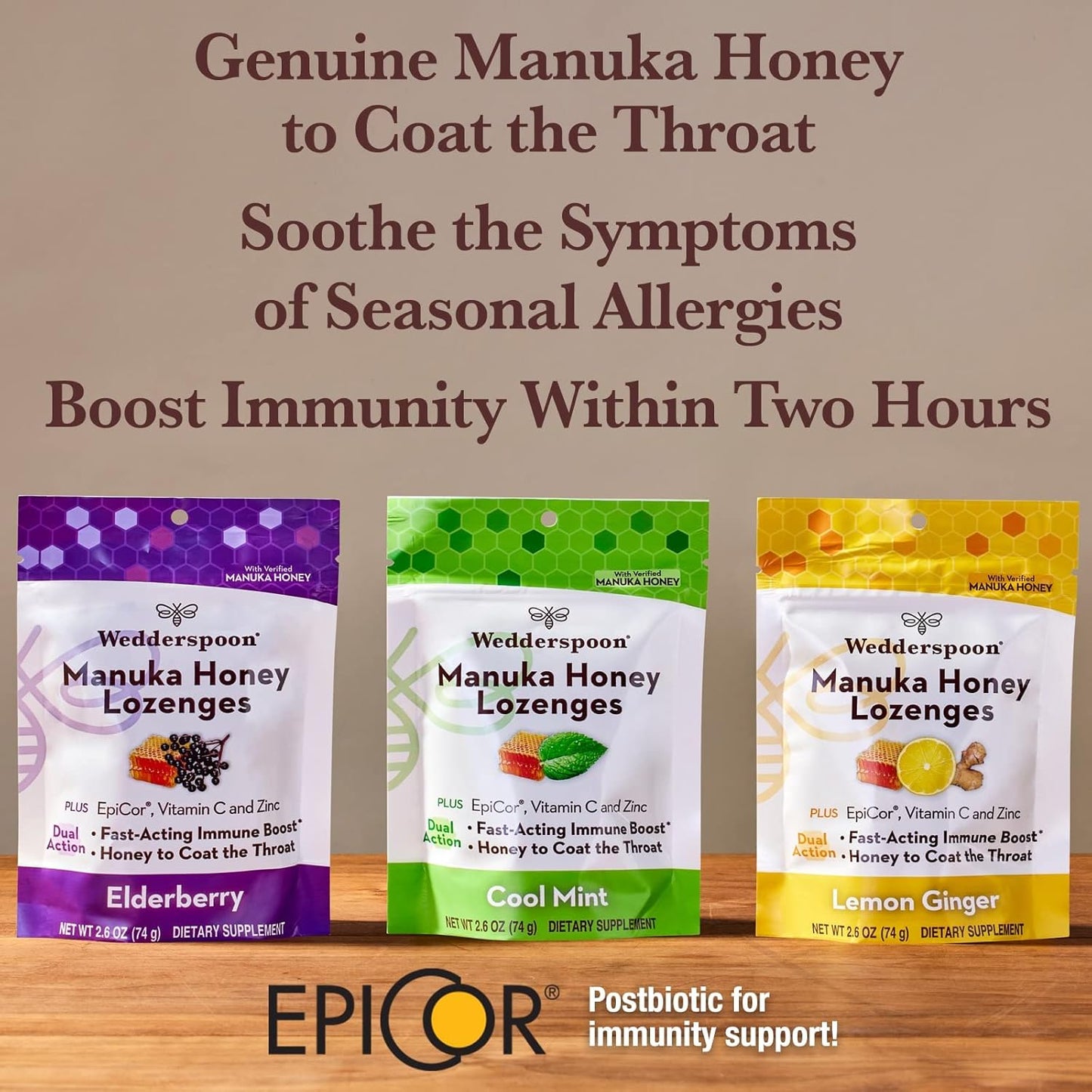 Wedderspoon Manuka Honey Lozenges - Lemon Ginger Flavor, 2.6 Oz | Boost Immunity Fast with Genuine New Zealand Honey