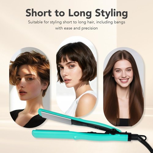 Mini 1 Inch Ceramic Flat Iron – Compact Hair Straightener for Short Hair & Bangs, Dual Voltage Travel-Friendly, Green