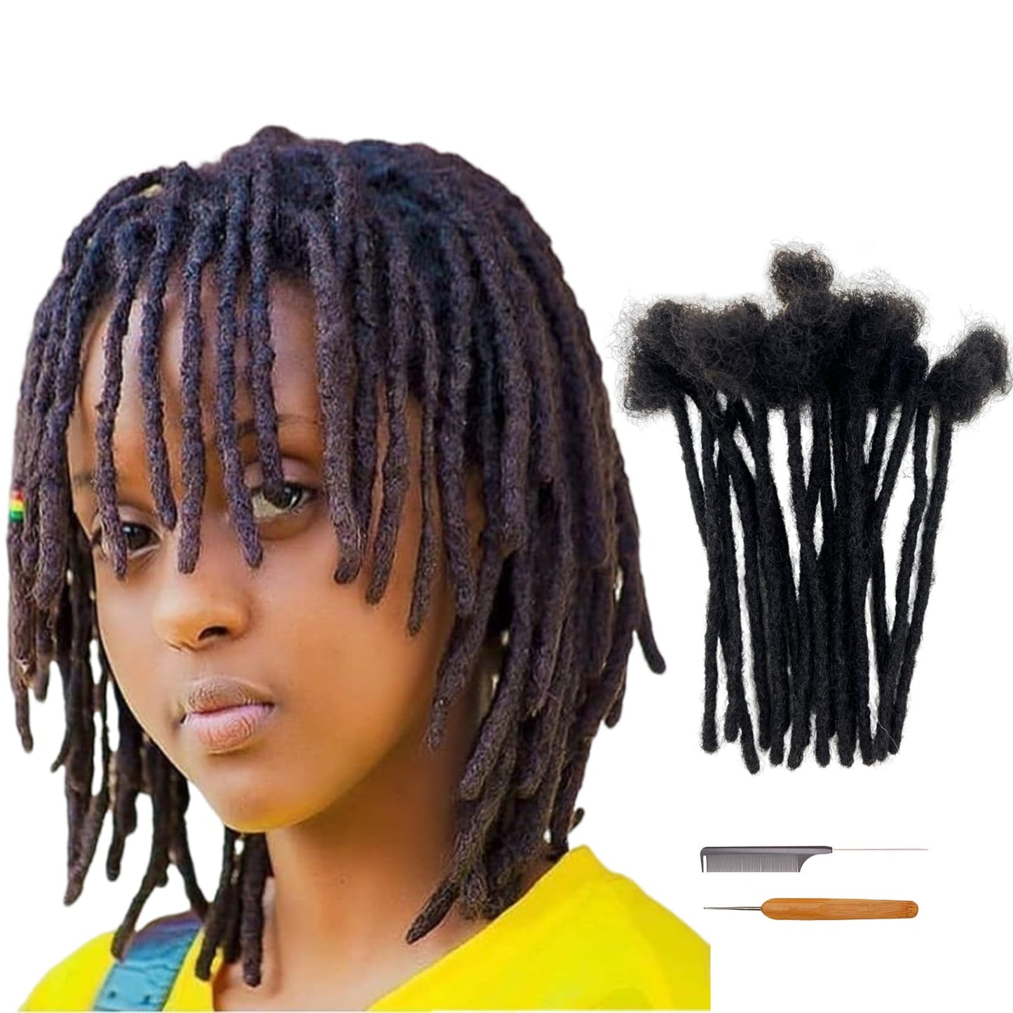 Coriario 0.4 cm Permanent Loc Extensions Human Hair 6 inch 30 Strands Real Human Hair Dreadlock Extensions Natural Black Dreads Extensions for Men Women Kids