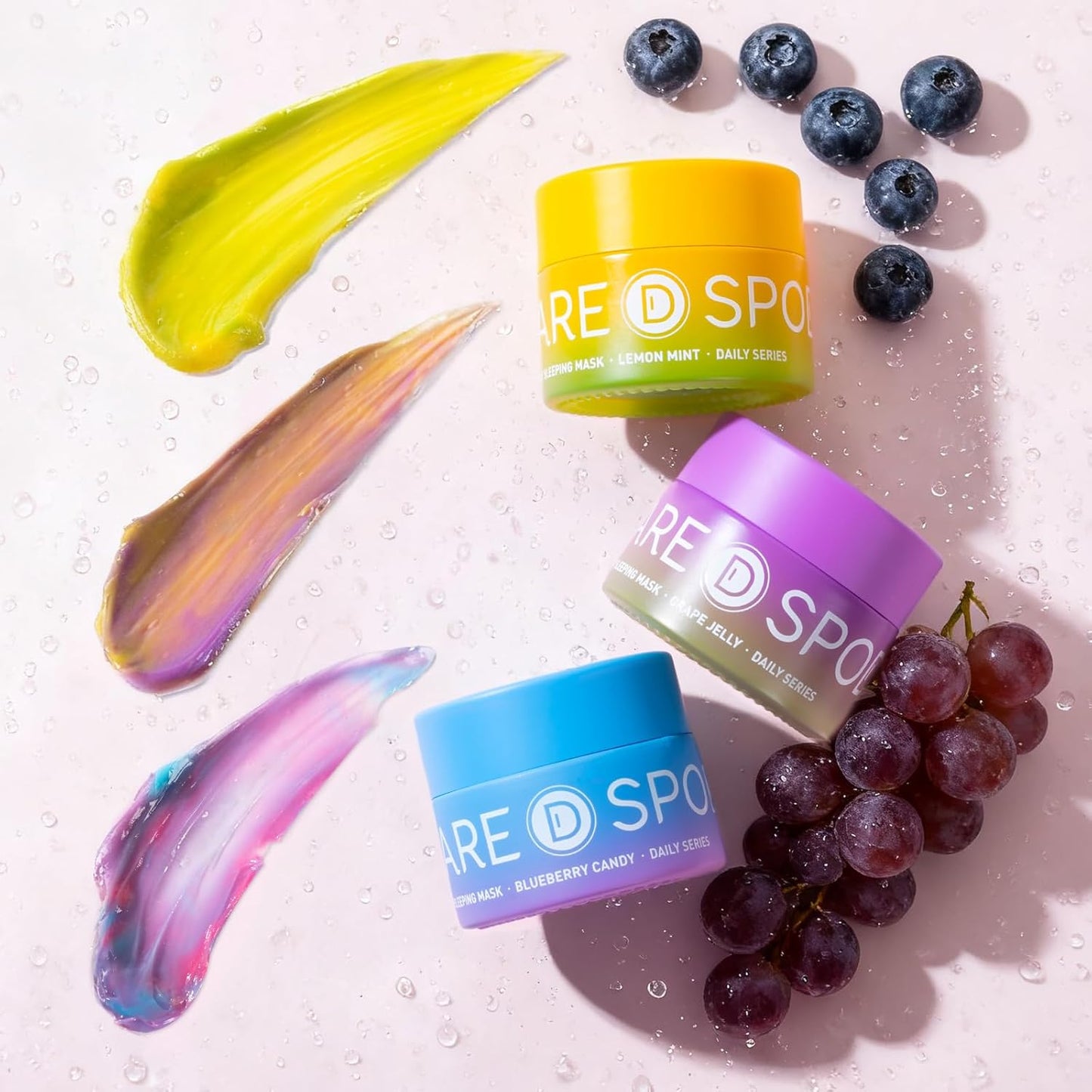 SPODARE 3-in-1 Dual-Color Lip Mask Set - Hydrating Blueberry, Grape & Lemon | Repair Dry Cracked Lips, 1.26 Fl Oz