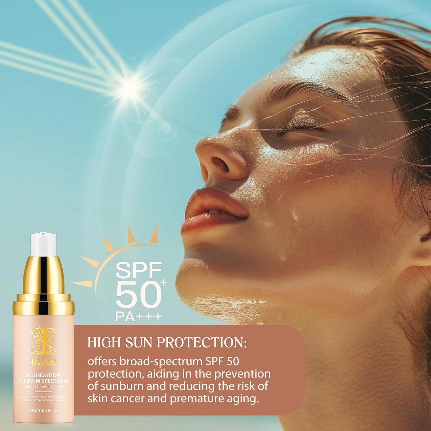 Skiennix 4-in-1 Foundation Liquid - SPF 50+, Medium Coverage, Color Matching, Waterproof Formula