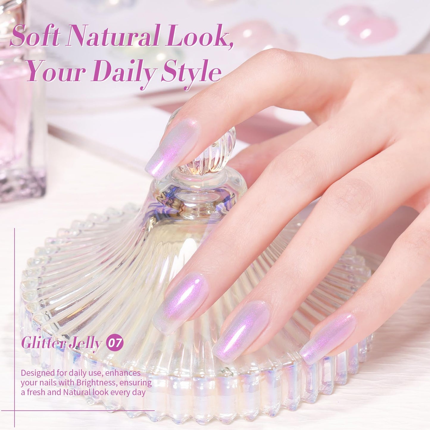 Born Pretty Jelly Gel Nail Polish Jelly Glitter Pearl Purple Gel Polish Shimmer Pearl Mermaid Natural Translucent Hema-Free Soak Off Gel Polish Nail Art DIY 15ML