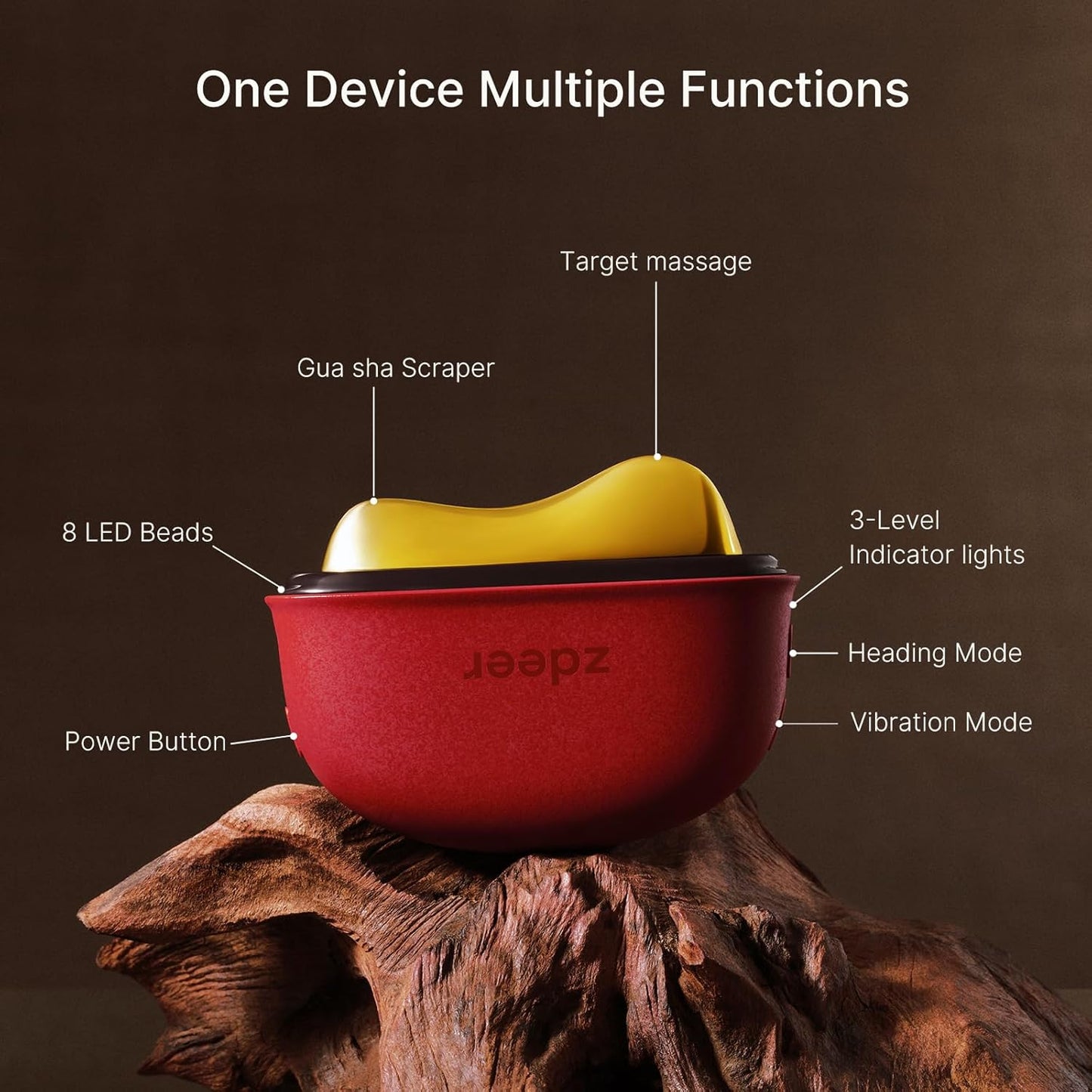 ZDEER Electric Gua Sha Facial Care Set - Heated Brass Face & Neck Massager with Red Light Therapy | Includes 2 × 10ml Massage Oils