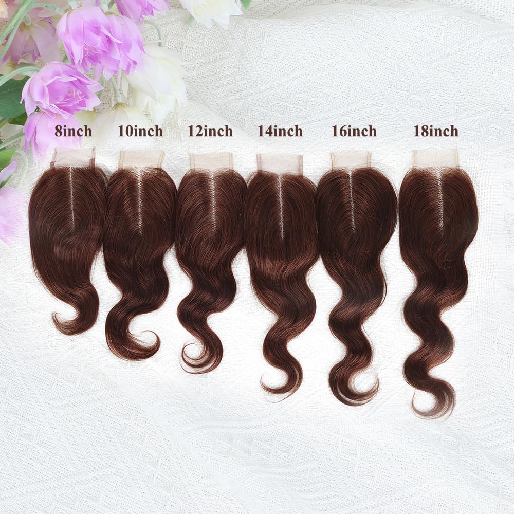 Brown Closure 2x4 HD Body Wave Closure Transparent Lace Closure Brazilian Virgin Human Hair Lace Closure 4# Brown Color (12 Inch)