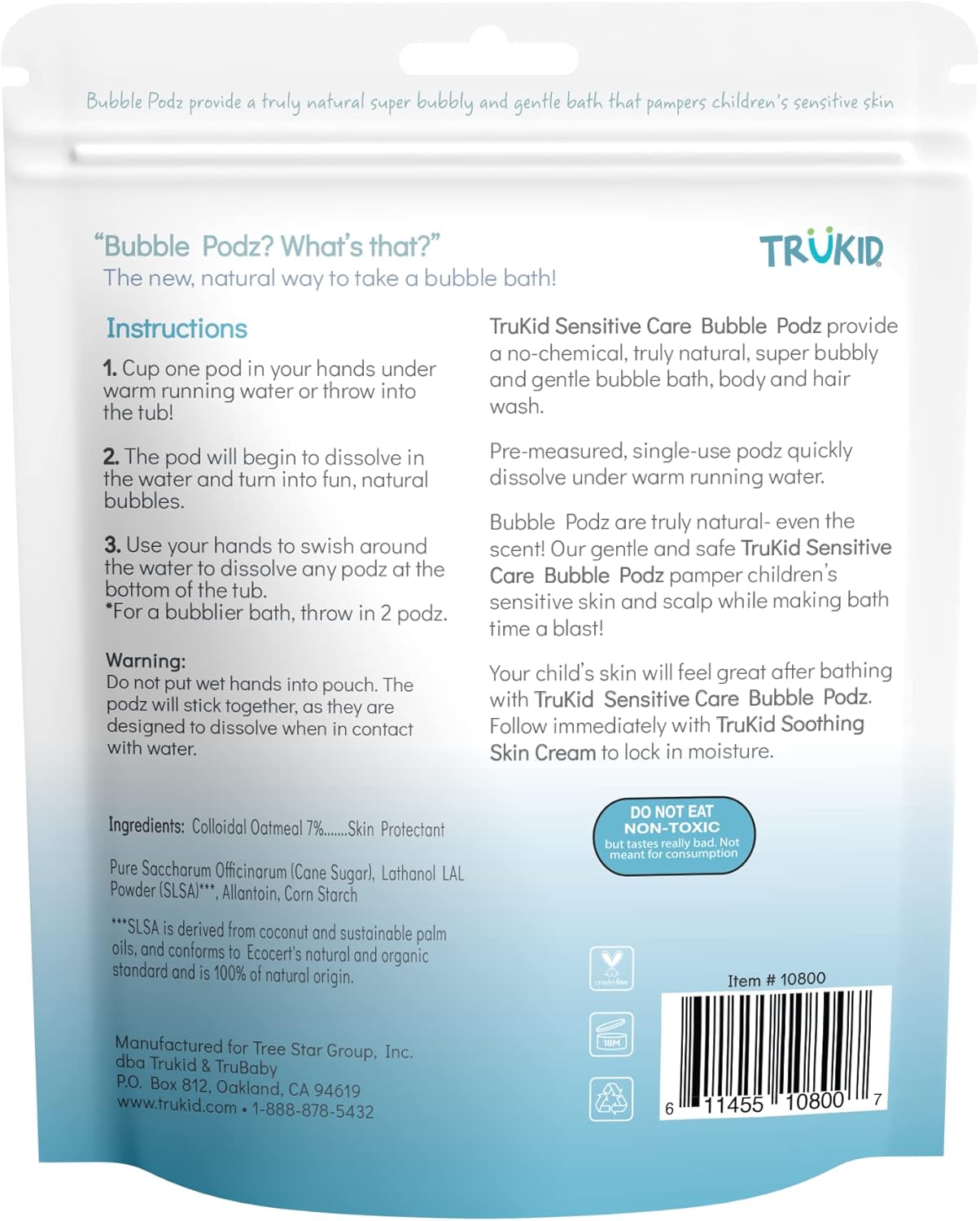 TruKid Bubble Podz | Gentle Bubble Bath for Kids & Toddlers | Eczema-Friendly, pH Balanced, Unscented (24 Podz)