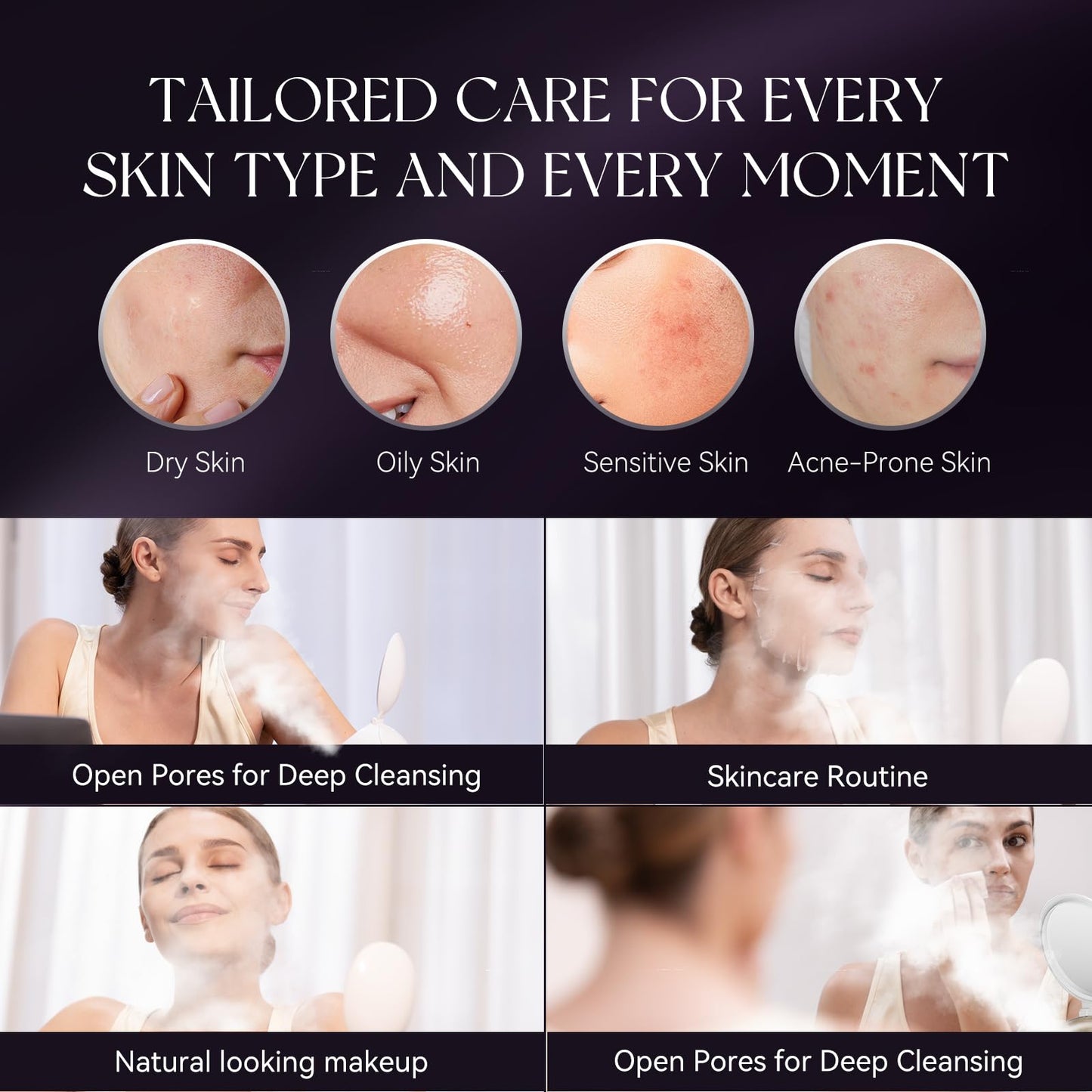 Nano Ionic Facial Steamer with Makeup Mirror, Instant Mist in 30s, 7ml/Min High Mist Output, Built-in Adjustable Nozzle, 145ml Large Tank for 20 Minutes of Continuous Deep Cleaning & Blackhead Removal