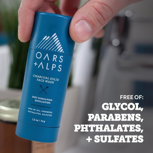 Oars + Alps Exfoliating Face Wash Stick - 2-in-1 Cleanser & Exfoliant with Activated Charcoal | Travel Size 1.2 Oz