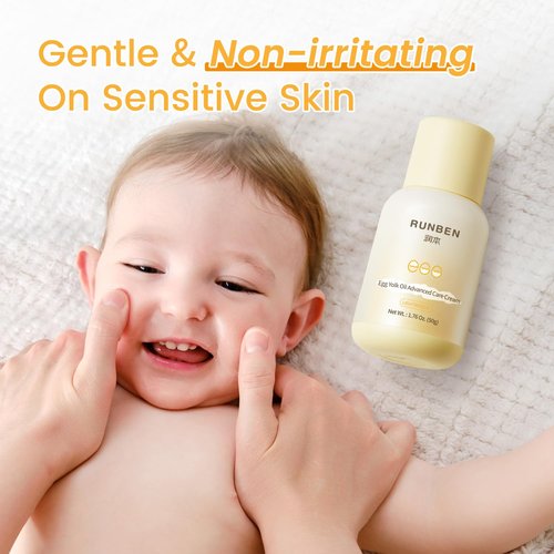 RUNBEN Baby Face Cream - 48H Deep Moisturizing with Egg Yolk Oil | Gentle, Non-Greasy Lotion for Dry Skin, 1.76 oz