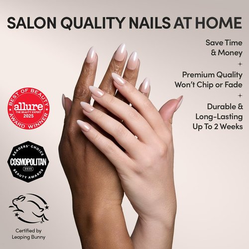 Glamnetic Press On Nails - Fiancéd | Short Almond Fake Nails with a Nude Ombré and Glossy, Glazed Finish, Salon Quality | 15 Sizes - 30 Nail Kit with Glue
