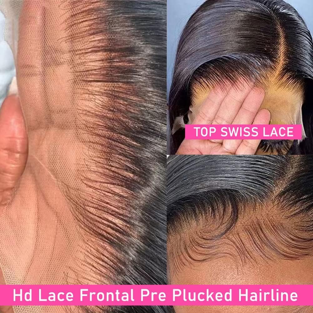 ANDRIA 13x4 HD Lace Front Wigs 32 Inches Straight Hair Glueless Lace Wigs Synthetic Long Silk Straight Natural Wig Heat Resistant Fiber Natural Black Hairs Wig With Baby Hair For Black Women