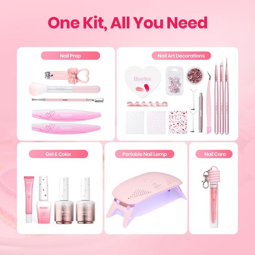 Beetles 30 Pcs Gel Nail Polish Kit with U V Light - 6 Colors Red Cat Eye Gel Polish Set Pink Jelly Glitter Sweet Date Collection with Heart Magnet Manicure DIY Salon Gifts for Mom Women Teens Girls