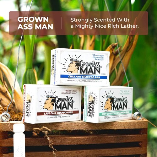 Grown Ass Man Co. - Solid Shampoo Bar | Rich Lather 3-in-1 Hair, Beard & Body Wash - Eco-Friendly 4oz Bar