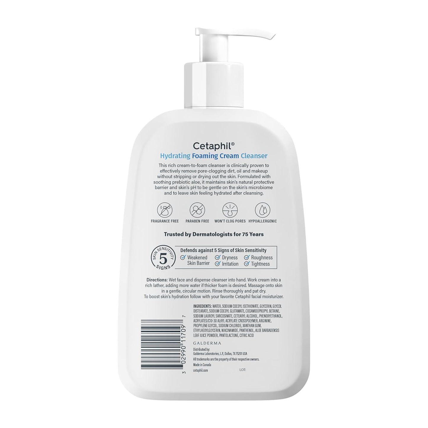 Cetaphil Hydrating Foaming Face Wash - Gentle Cream Cleanser for Sensitive Skin | 16 oz, Fragrance-Free