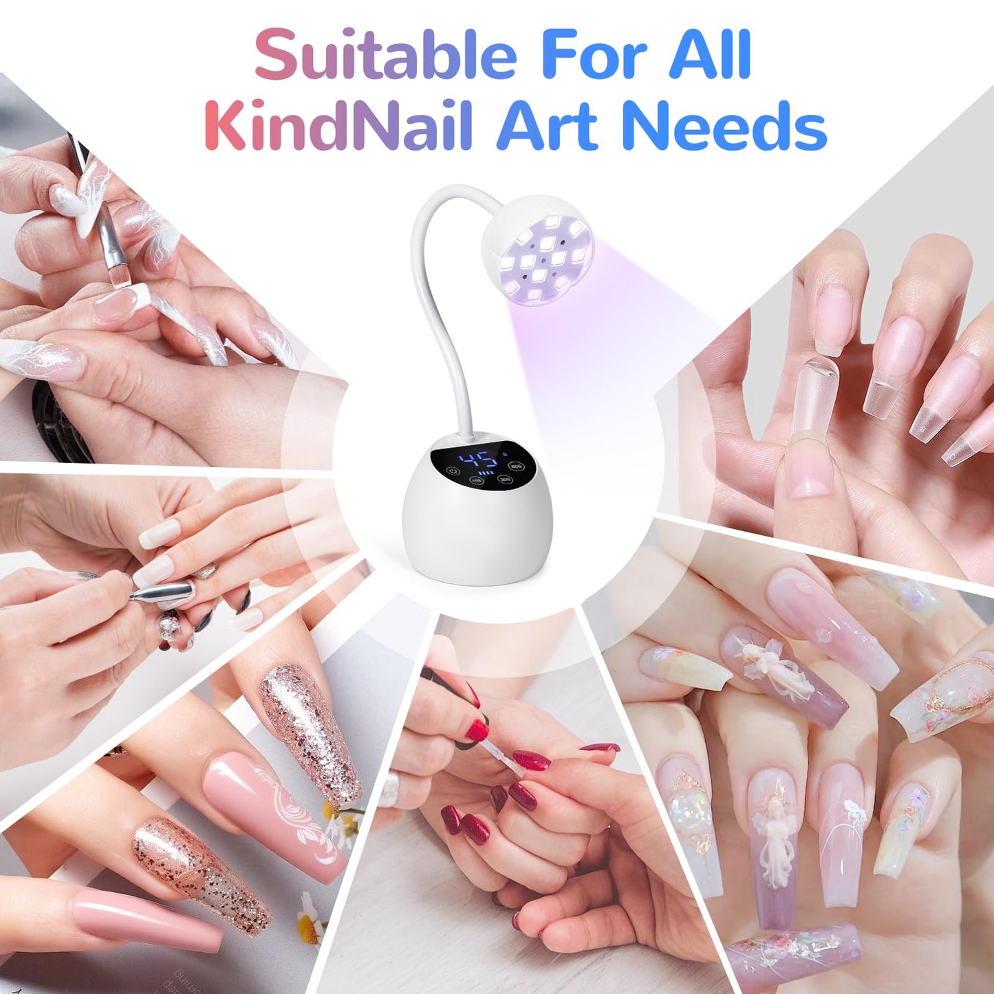 LIORA UV LED Nail Lamp - Gooseneck UV Light for Gel Nails - LED Lamps for Gel Polish Equipped with Power Storage Function 24W USB Rechargeable with Four Timers Automatic Sensor DIY Nail Art(White)