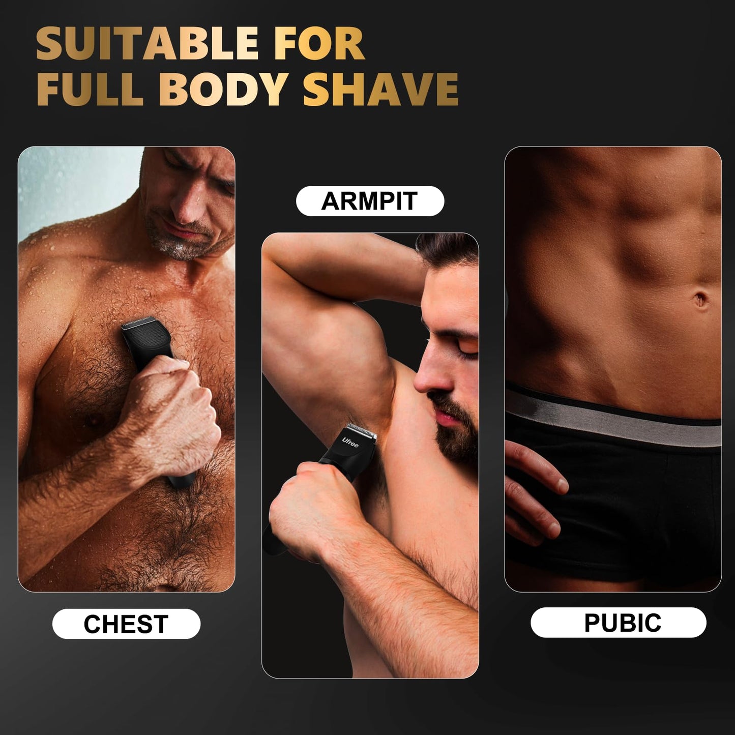 Ufree Body Hair Trimmer for Men, Manscape Ball Pubic Hair Trimmer, 3 in 1 Men Grooming Kit for Groin, Waterproof Body Electric Shaver Razor, Replaceable Ceramic Blade, Gifts for Men, Black