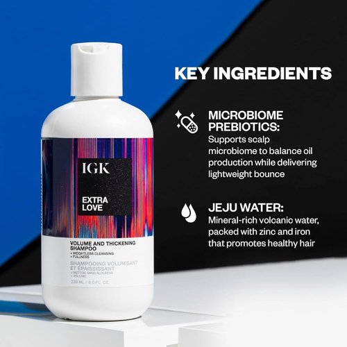 IGK EXTRA LOVE Volume & Thickening Shampoo - Volumizing Formula for Fine Hair | Hydrates & Supports Scalp | 8 oz