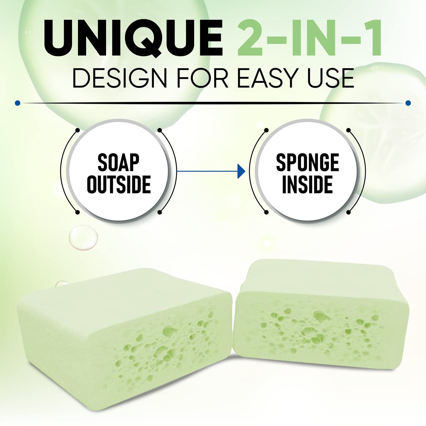 T.Taio Esponjabon Soap Sponge - Cleansing Shower Scrubber - Cleaning Bath Wash Scrub - Oil Removal - Massage & Lather Foot, Elbow, & Face - Bathroom Accessories - Cucumber & Melon Soap